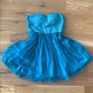 ModCloth Minuet blue strapless tulle mini dress